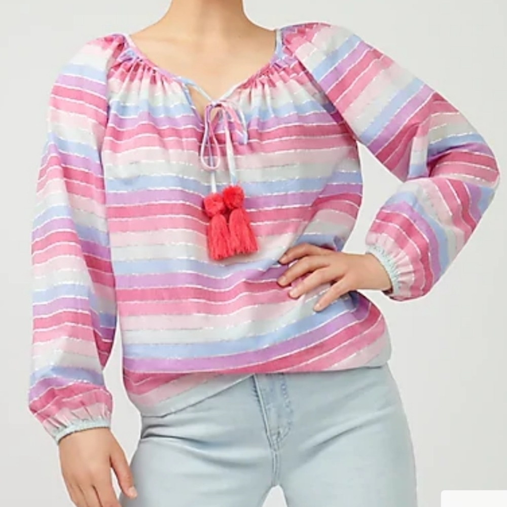 NWT J. Crew peasant top metallic pastel stripe top